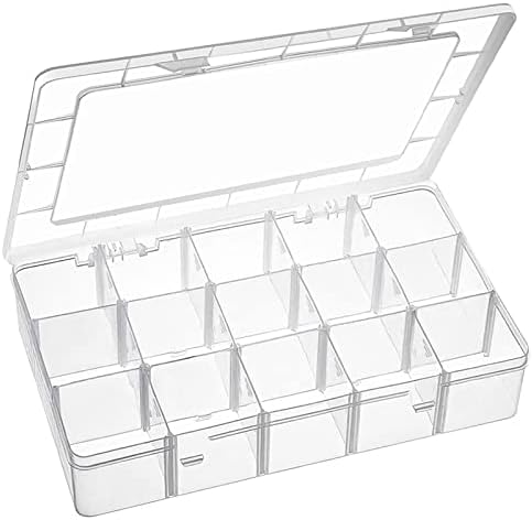 Exptolii 15 Large Grids Plastic Organizer Box with Dividers, Clear Compartment Container Storage for Washi Tapes Beads Crafts Jewelry Fishing Tackles, Size 11 x 6.3 x 2.2 in by Exptolii