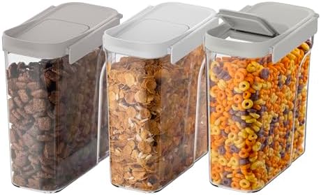 Bentgo Pantry - 6-Piece Airtight Cereal Containers, Easy Push & Pour Lid, Stackable & Clear BPA-Free Storage, Locking Lids for Freshness – Ideal for Kitchen & Pantry Organization (White Stone) by Bentgo