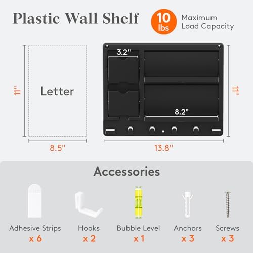 Lifewit Plastic Bedside Wall Shelf, Adhesive Floating Shelves Dorm Decor - Image 2