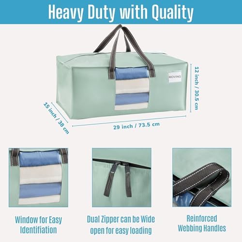 VENO Heavy Duty Moving Bags, Storage Bags, Clear Window, Light Green,8 Pack - Image 3