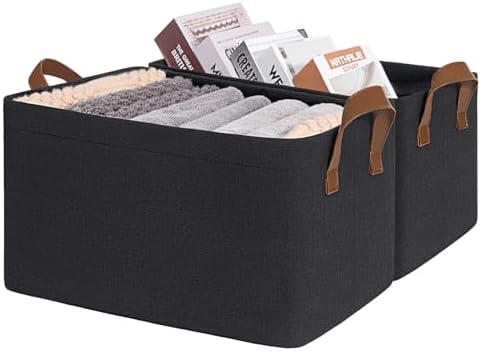 CHICVITA 20L Fabric Storage Bins for Shelves, Metal Frame, 2Pack, Black by CHICVITA