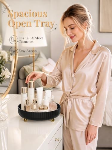 360 Rotating Makeup Organizer - Perfume Vanity Skincare Tray Black - Image 5