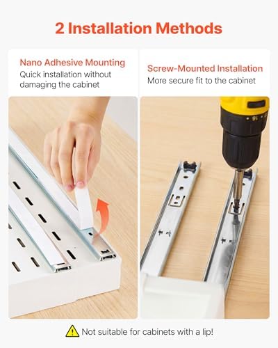 VEVOR Pull Out Cabinet Organizer, 4 Pack Expandable Width (12.2"-18.9"), 20.47" Deep Pull Out Drawers for Cabinets, Sliding Drawer for Kitchen Pantry Cabinet Organizer with Nano Adhesive Strips, White - Image 5