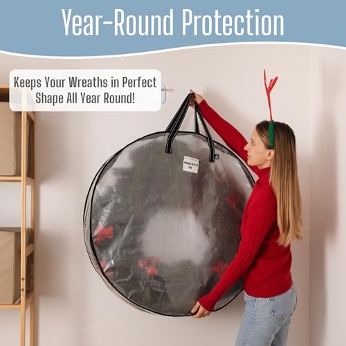 VENO 2 Pack Summer Wreath Storage Container, 36 Inch Clear Wreath Bag, Spring, Christmas Garland Decoration Organizers with Zipper and Durable Handles (Clear, 36"-2 Pack) - Image 3
