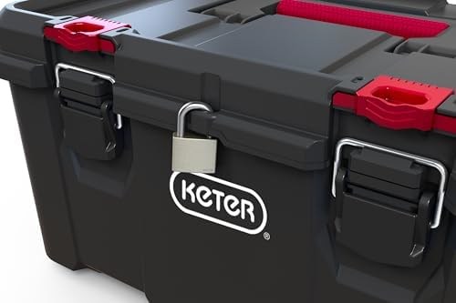Keter Stack N' Roll Tool Box, Heavy-Duty Portable Tool Storage Case with Removable Utility Tray, Metal Latches, Safety Lock System and Padlock-Ready Design - Image 3