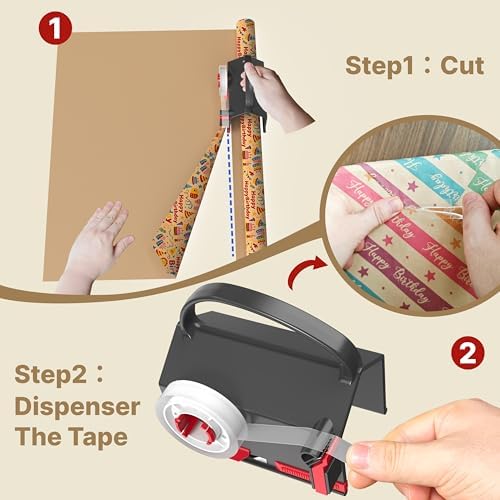 Wraprocut (2-Pack) Wrapping Paper Cutter & Tape Dispenser Dual Use with 4 Tapes，2 Replace Blades Kit for Christmas Gift Wrap Cutter Tool Paper Roll Holder Tube Sliding Slicing for Birthday Holiday. - Image 2