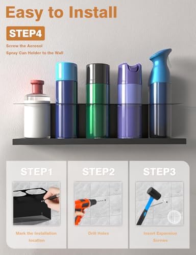 sogiv 4 Pack Spray Can Holder Organizer, Wall-Mounted Steel Spray Bottle Rack, Tool Box Storage Rack, 5 Cans Metal Paint Can Organizer for Garage, Workspace, Shop, Home or Tool Trailer, Black - Image 5