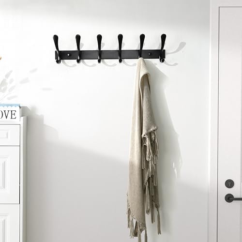 SKOLOO Coat Rack Wall Mounted - 6 Hooks, Heavy Duty, Stainless Steel, Metal Wall Hanger, Sturdy Coat Hooks for Hanging Coats, Jacket, Clothes, Hats - Black - Image 5