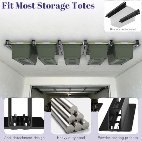 Linone Ceiling Storage Rack, 6 Sets for 5 Bins, 16 Inch - Image 6