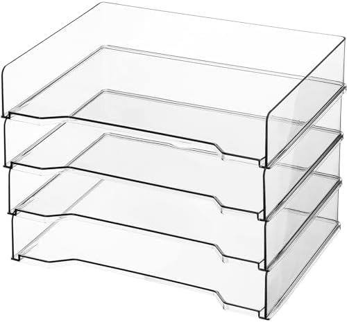 DoubleFill 4 Pcs Stackable Letter Tray Plastic Paper Tray, Clear by DoubleFill