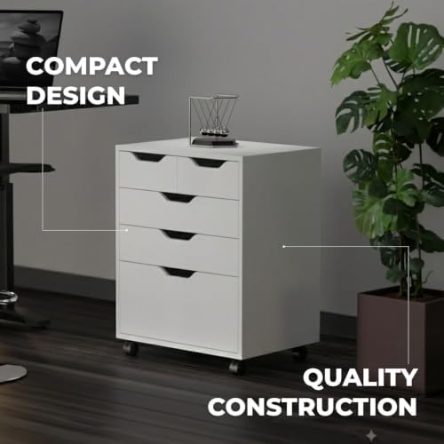 Winsome Halifax Mobile Storage Cabinet with 5 Drawers, White - Image 6