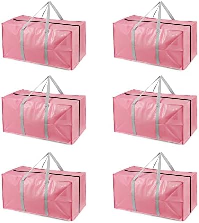 Heavy Duty Extra Large Moving Bags with Extra Long Handles -Includes Backpack Straps - Easy Storage For Space Saving (Pink-6 Bag) by Letusto