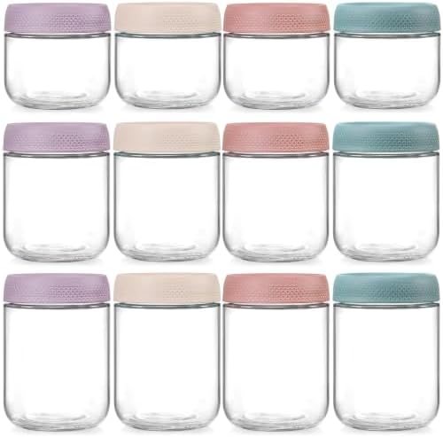 NETANY 12 Pack Overnight Oats Containers with Lids, 16oz & 10oz & 8oz Mason Glass Jars by NETANY