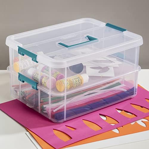 Sterilite 1427CLR Stack & Carry - 2 Layer Box, Clear Lid & Blue Handle, See-through layers - Image 3