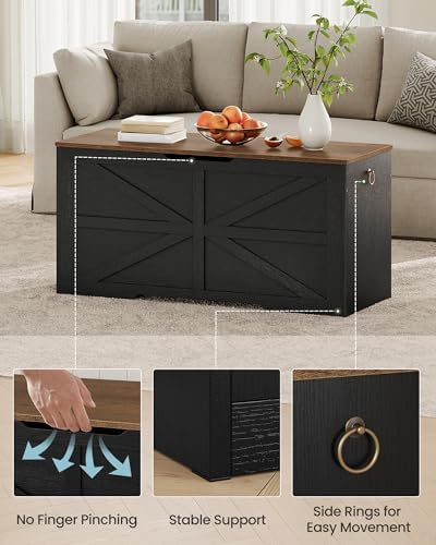 CHOEZON Storage Chest, 39.4" Wooden Storage Trunk, Modern Storage Bench with Safety Hinge, Toy Box, Farmhouse Style, for Bedroom, Living Room, Walnut and Black MCW10BL - Image 7