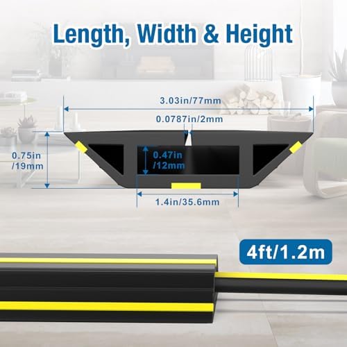 Eapele 4 ft Cable Protector Cord Cover for Floor, Heavy Duty PVC Duct Easy to Unroll, Prevent Trip Hazard for Home Office or Outdoor Settings - Image 2