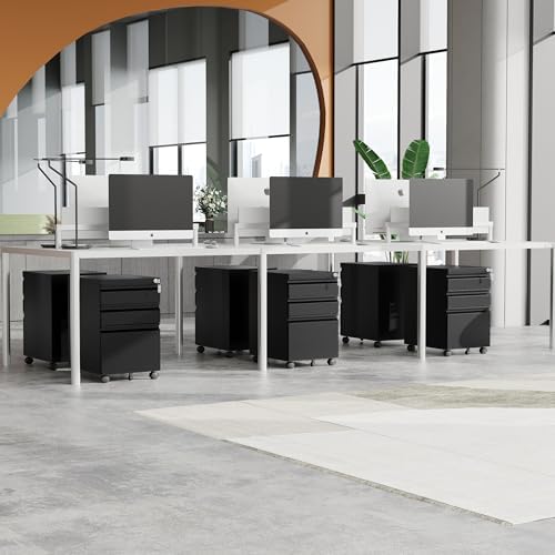 MIIIKO 3 Drawer File Cabinet on Wheels, Home Office Mobile File Cabinet Under Desk, Full Assembled Metal Filing Cabinets with Lock for Legal/Letter/A4 File Folders - Image 2