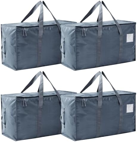 Moving Bags Heavy Duty Extra Large, Moving Boxes, Moving Supplies Essentials,Storage Bins with Lids, Plastic Packing Totes, Storage Bags for Clothes with Handles & Zippers(Grey, 4 Pack) by Unknown
