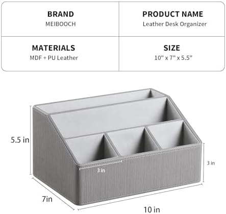 PU Leather Desk Organizer, Remote Control Holder (Grey) - Image 4
