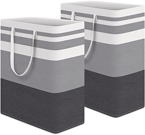 HomeHacks 2-Pack Large Laundry Basket, Waterproof, Freestanding Laundry Hamper, Collapsible Tall Clothes Hamper with Extended Handles for Clothes in The Dorm and Family Gradient Grey, 125L by HomeHacks