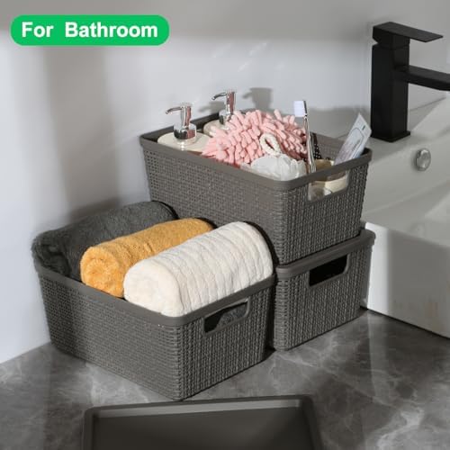 6 Pack Plastic Storage Baskets with Lid,Grey Stackable Bins - Image 6
