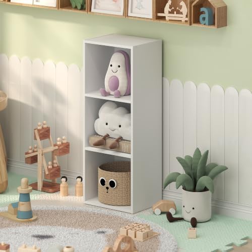 Furinno LUDER 3-Cube Book Shelf, Kids Bookshelf, Toy Storage, White by Furinno-FitsYourSpaceFitsYourBudget