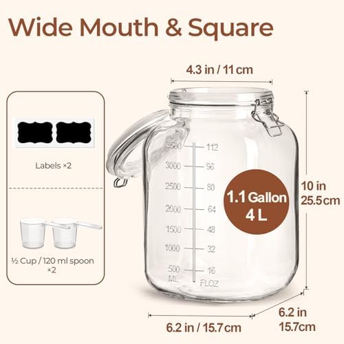 ComSaf Large Glass Jars with Airtight Lid 1.1 Gallon 2 Pack Wide Mouth - Image 4
