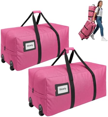 2 Pack Heavy Duty Moving Bags with Wheels, 92L Large Duffle Bag for Travel by Unknown