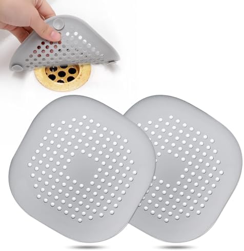 Bovinde Hair Drain Catcher,Square Cover for Shower 2 Pack (Sliver Grey) by Bovinde