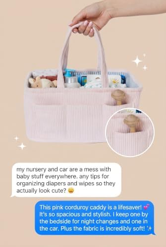 Diaper Caddy Organizer, Premium Baby Pink Corduroy Nursery Storage Basket with Removable Dividers & Handles, Portable Organizer for Diapers, Essentials, Baby Registry & Shower Gift - Image 7