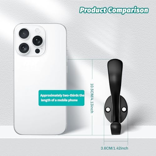 Coat Hooks Heavy Duty - Easy to Install Metal Towel Hooks Screw-in Wall Hooks for Hanging Hat, Towel, Key, Robe, Scarf, Bag, Cap (8 PCS Black) - Image 3