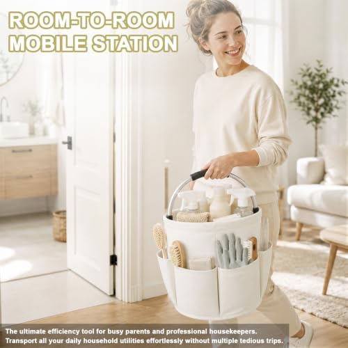 Premium Cleaning Caddy with Handle | Large Capacity Cleaning Supply Caddy with Deep Side Pockets | Collapsible Organizer Bag for Car Wash Supplies and Garden Tools (White) - Image 4
