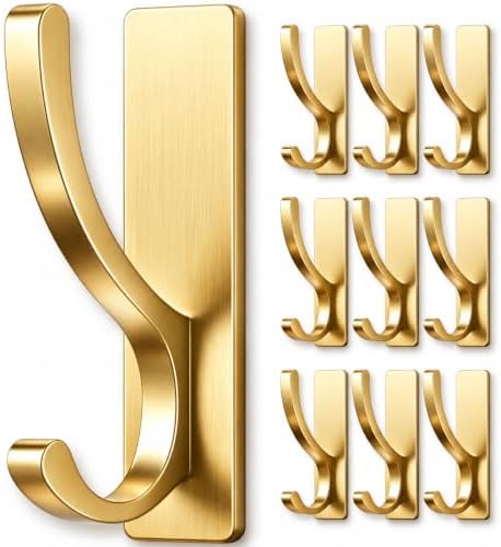 pickpiff Adhesive Wall Hooks for Coat/Towel, Hold 13LB, Gold 10 Pack by pickpiff