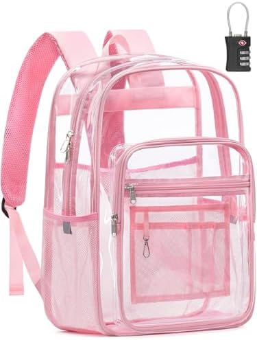 Heavy Duty Clear Backpack With TSA Lock, 18 Inch Large Clear Bookbag by QOECI