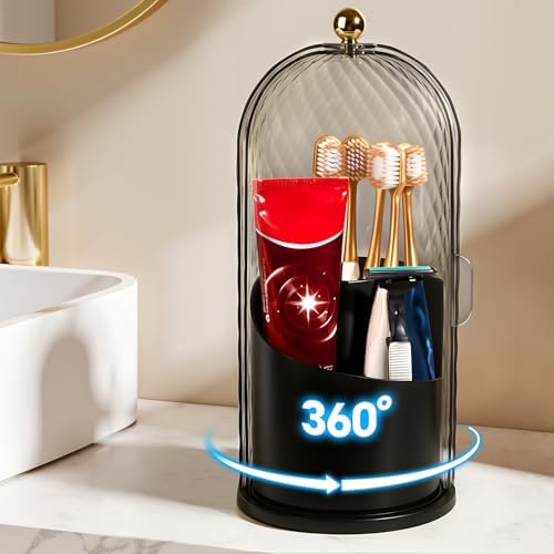 3 Slots Rotating Toothbrush Holders with Lid for Bathroom by Banafich