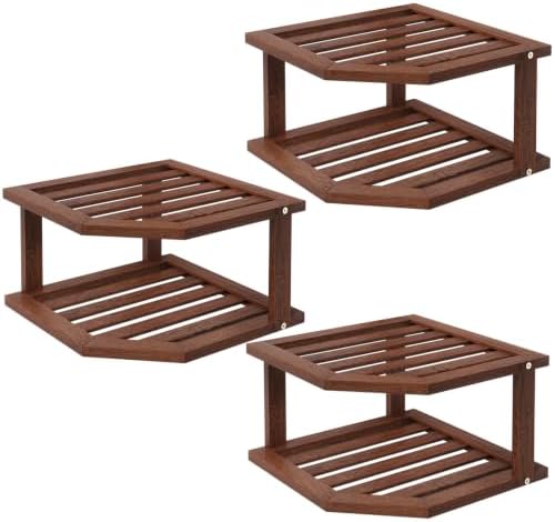 VERTORGAN 2 Tier Bamboo Corner Shelf 3 Pack Plate Organizer Kitchen(Brown) by VERTORGAN
