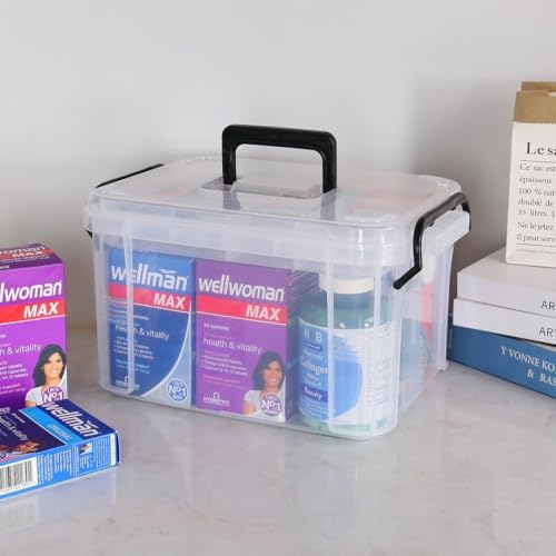 Set of 2 Medicine Organizer - Plastic Storage Box with Handle Clear - Image 2