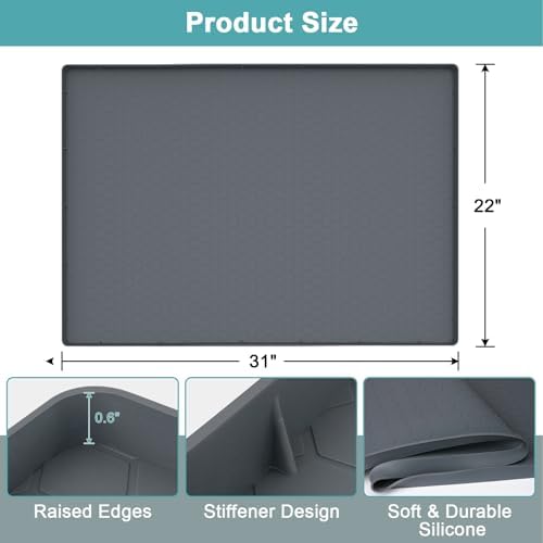 Under Sink Mats for Kitchen Waterproof 31" x 22", Silicone Under Kitchen Sink Mats and Protectors, Under The Sink Organizer for Kitchen and Bathroom Gray - Image 2