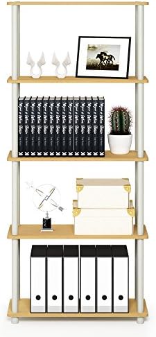 Furinno TURN-N-TUBE Storage Shelves, 5-Tier Book Shelf, Corner Shelf, Toolless Open Shelves, for Organization and Storage, Living Room, Garage, Home Office, Beech - Image 5
