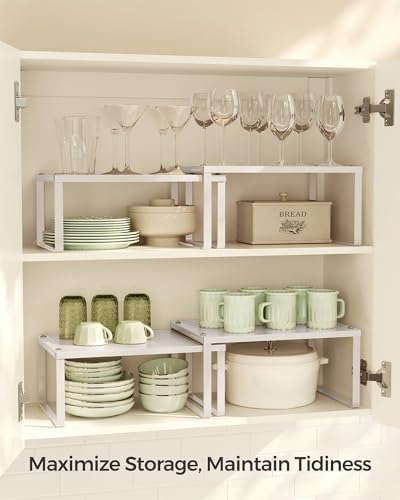 SONGMICS Set of 2 Metal Spice Racks, Stackable Expandable Shelf Risers - Image 3