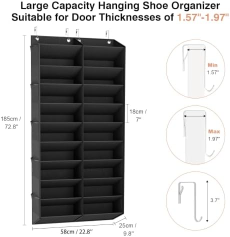 LANTEFUL Over the Door Shoe Organizer, Hanging Shoe Rack for Closet Door Shoe Storage for 30 Pairs Sneaker and Boots, Large Shoe Holder for Door with 10 Side Pockets, Space Saving, Black - Image 3