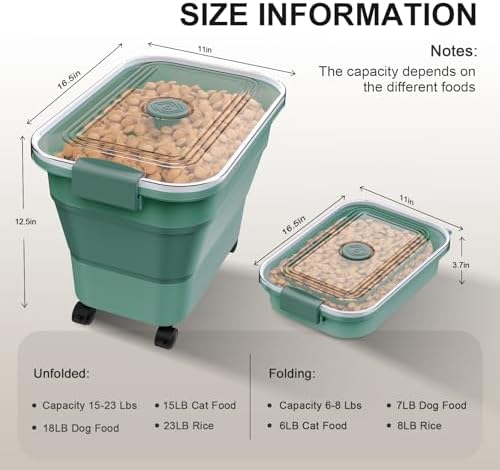 Dog Food Storage Container, 15-23 Lbs Collapsible Dog Food Container with Transparent Airtight Lid, Wheels and Scoop, Travel Pet Food Storage Container for Cat, Dog and Bird, Keep Dry Food Fresh - Image 2