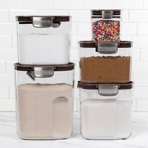 ProKeeper+ Airtight Food Storage Container Set – Clear Plastic Flour and Sugar Canister Set with Magnetic Accessories for Kitchen Organization (Brown, 9-Piece) - Image 4