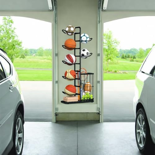 7-Ball Sports Equipment Storage Rack with Ball Holder and Basketball Rack, Athletic Gear Organizer ball Stand - Organize Toys, Sports Gear and More, 57.5" (Black) - Image 5