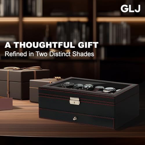 Watch Box for Men, 12 Slot Watch Case, Men's Jewelry Box With Drawer, Man Jewelry Accessory Organizer Case with Large Window, 2-Layer Watch Holder, PU Leather, Fathers Day Gift for Dad - Image 6