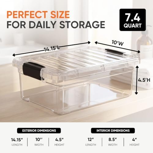 Superio 7.4 Quart Clear Plastic Storage Bin with Lid, Stackable Organizer Box, BPA-Free Storage Container for Home, Garage, School & Office, 4 Pack - Image 3