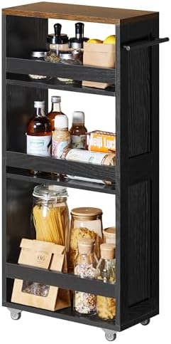 VASAGLE 4-Tier Slide-Out Storage Cart, Slim Kitchen Cart with Wheels by VASAGLEbySONGMICSHOME