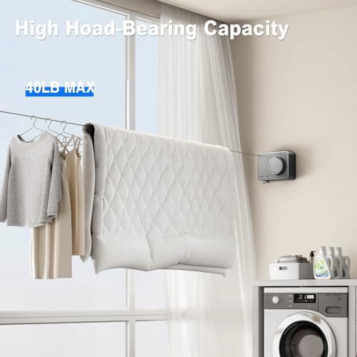 MUSTORN Retractable Clothesline Indoor, Non-Sagging Outdoor Clothes Line Retracting Heavy Duty Clothes Drying Laundry Line Wall Mounted Stainless Steel Line-13.8 Feets(Gray) - Image 4