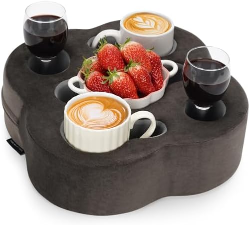 Couch Cup Holder Pillow, Sofa Organizer Caddy, Soot, 12x12x3.7Inch by HEALSTOK
