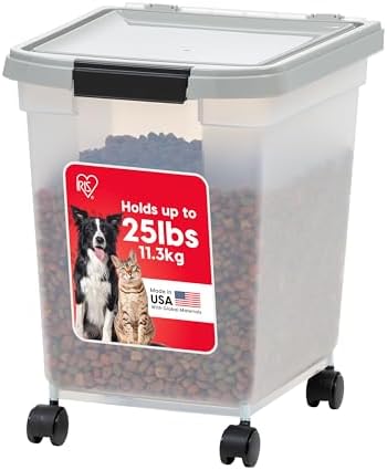 IRIS USA Dog Food Storage Container, Up to 25 lbs, Clear/Gray, Made in USA by IRISUSA